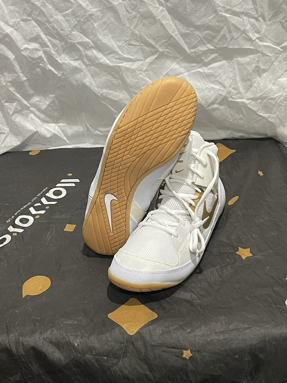 New Men’s 11 Nike Fury Wrestling Shoes MMA Combat Boxing White Gold Gum Choose